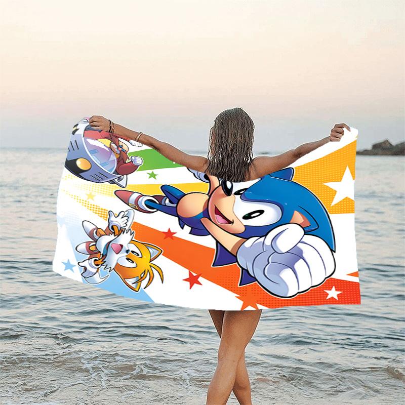 1pc Sonic5 Beach Towel, Beach and Seaside Swimming Pool Equipment, Fashion Pattern, Rectangular, Travel Essentials