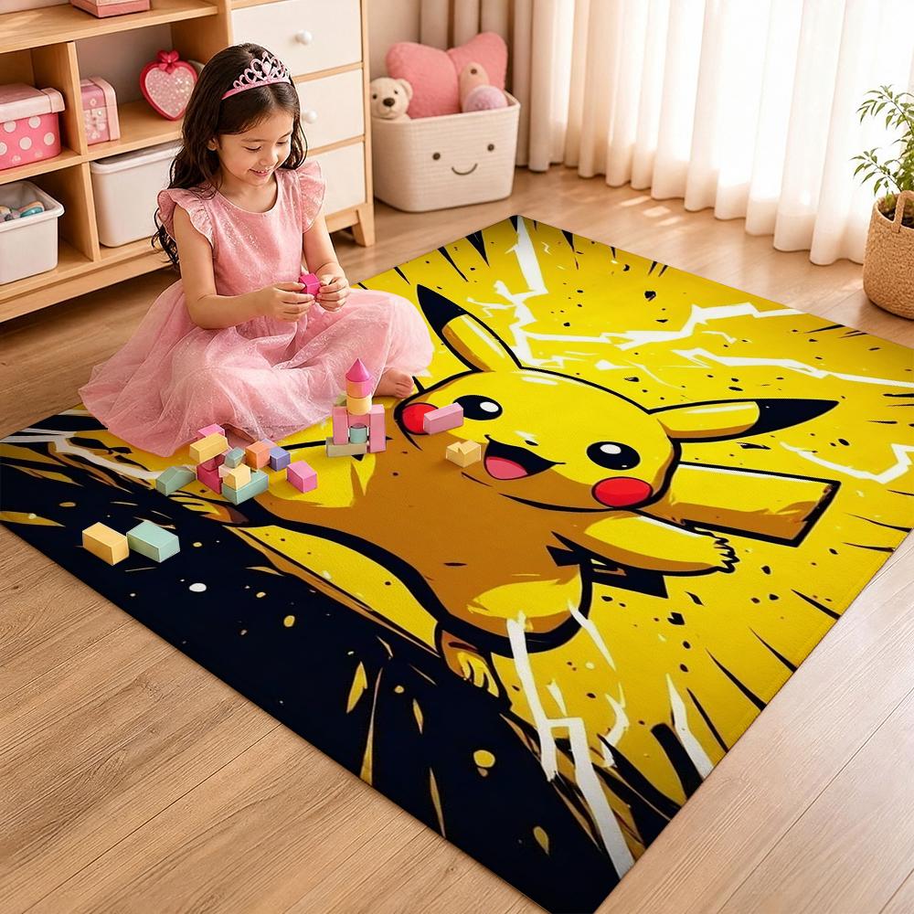 Pikachu Unleashes Rectangular Rug Thick Nonslip Carpet For Gaming Room Play Area Home Party Decor Gift For Friends