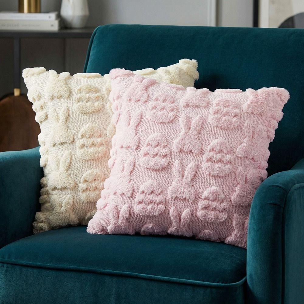 Cartoon Easter Rabbit Pillow Cover Square Throw Pillow Cover Decorative Pillowslip  Couch Decor
