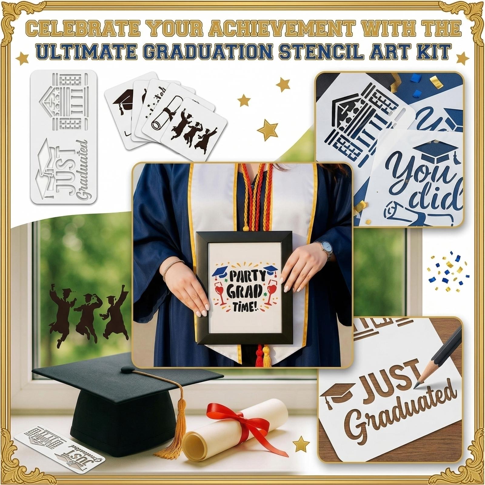 

Graduation Theme Painting Stencil Set 15 Pieces Reusable Templates for DIY Drawing Scrapbooking Card Making School Event Decorations One Size белый