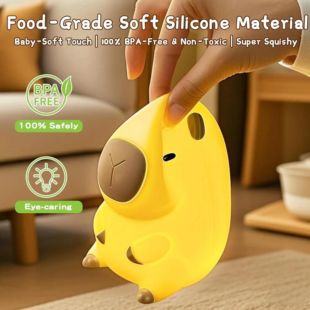 Cute Cartoon Capybara LED Night Light Silicone Animal Lamp USB Rechargeable Timing Dimming Sleep Night Lamp for Children's Gifts