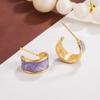 Purple Color C-SHAPE Geometry Exquisite Stud Earring for Women Simple Enamel Lavender Personality Zircon Christmas Girl Gift