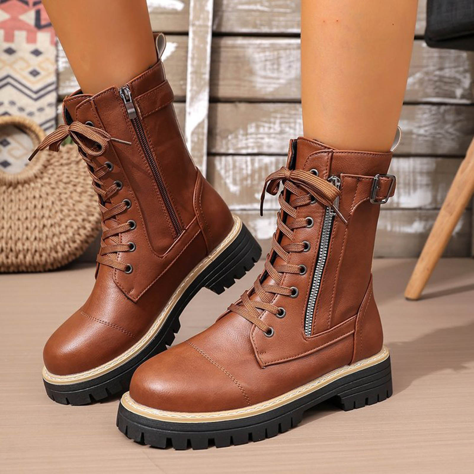 

Women s Mid Calf Dress Boots Motorcycle Riding Boots Women For Women Thigh High Boots for Women Wide Calf Heel 36 коричневий