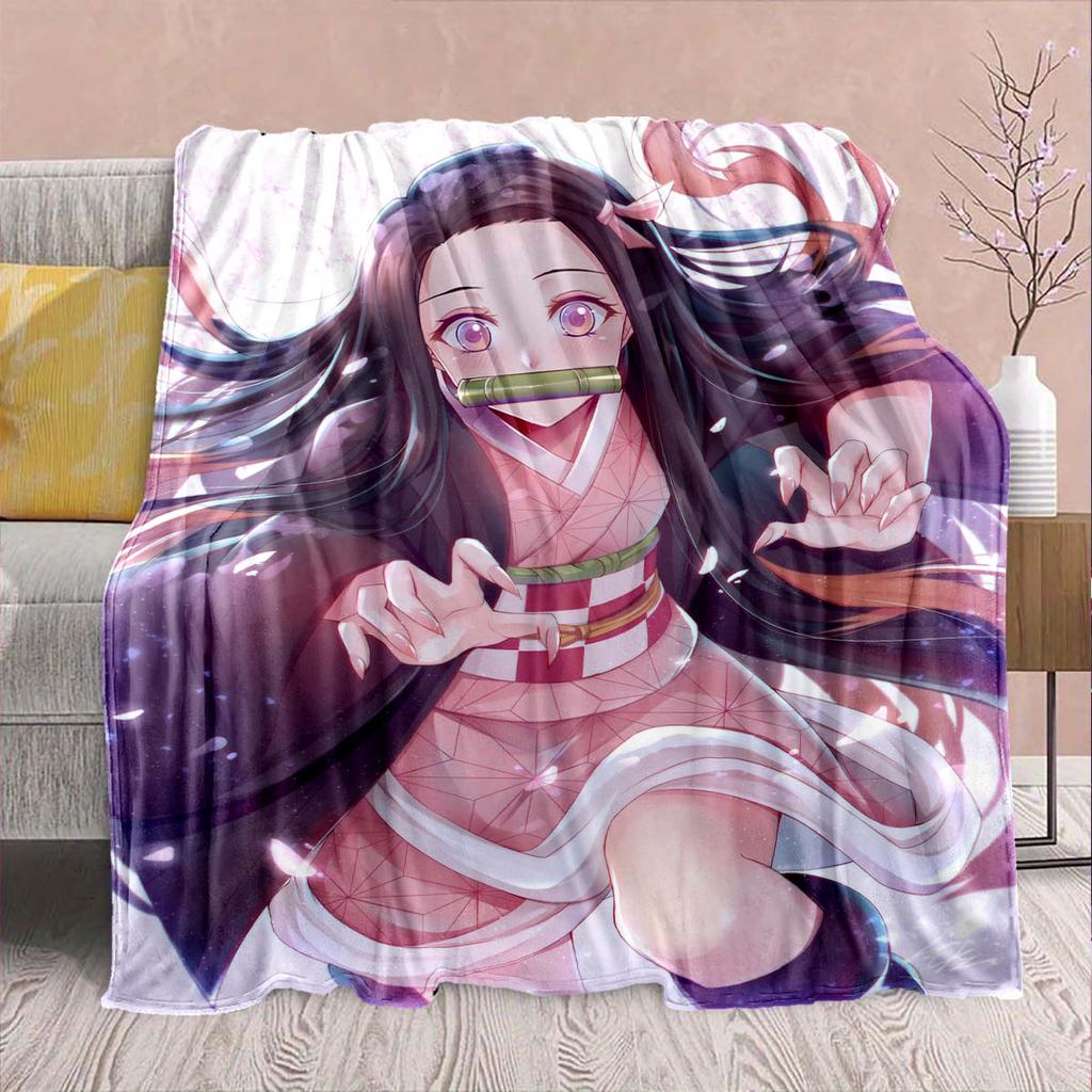 Demon Slayer Anime Flannel Blanket - Soft Warm Perfect for Sofa, Bedding Camping Travel Office Home Decor -QJY