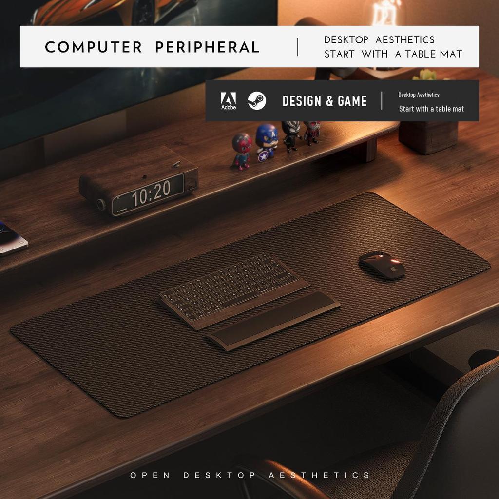Carbon Fiber Cork Large PU Leather Waterproof Desk Mat
