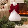 Retro Christmas Tree Accents Plush Santa Hat Ornament with Bow Decor, Xmas Hanging Pendant Soft Ornaments Lanyard for Holiday Decoration, Red
