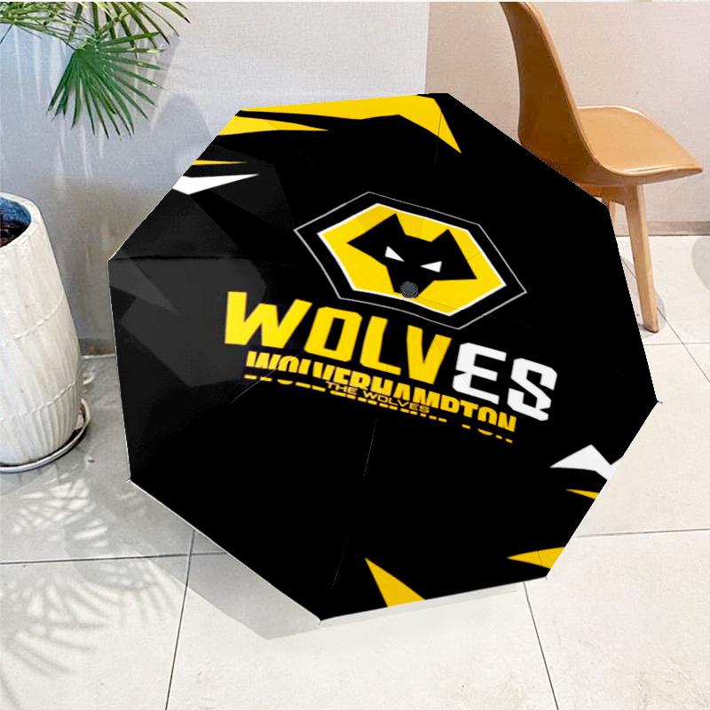 Ombrello Automatico Stampato con Emblema del Wolves Football Club, 8 Stecche per Viaggio, Campeggio, Ombrello Casual, Regalo Essenziale per la famiglia e gli amici