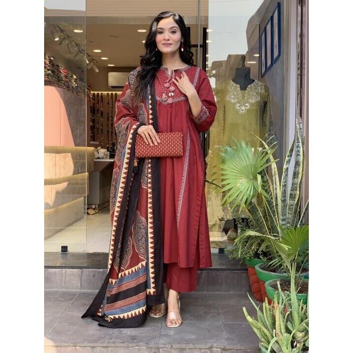 Indian Pakistani Top Tunic Kurti Pant Dupatta Set Women Bollywood Salwar Kameez VF-20175