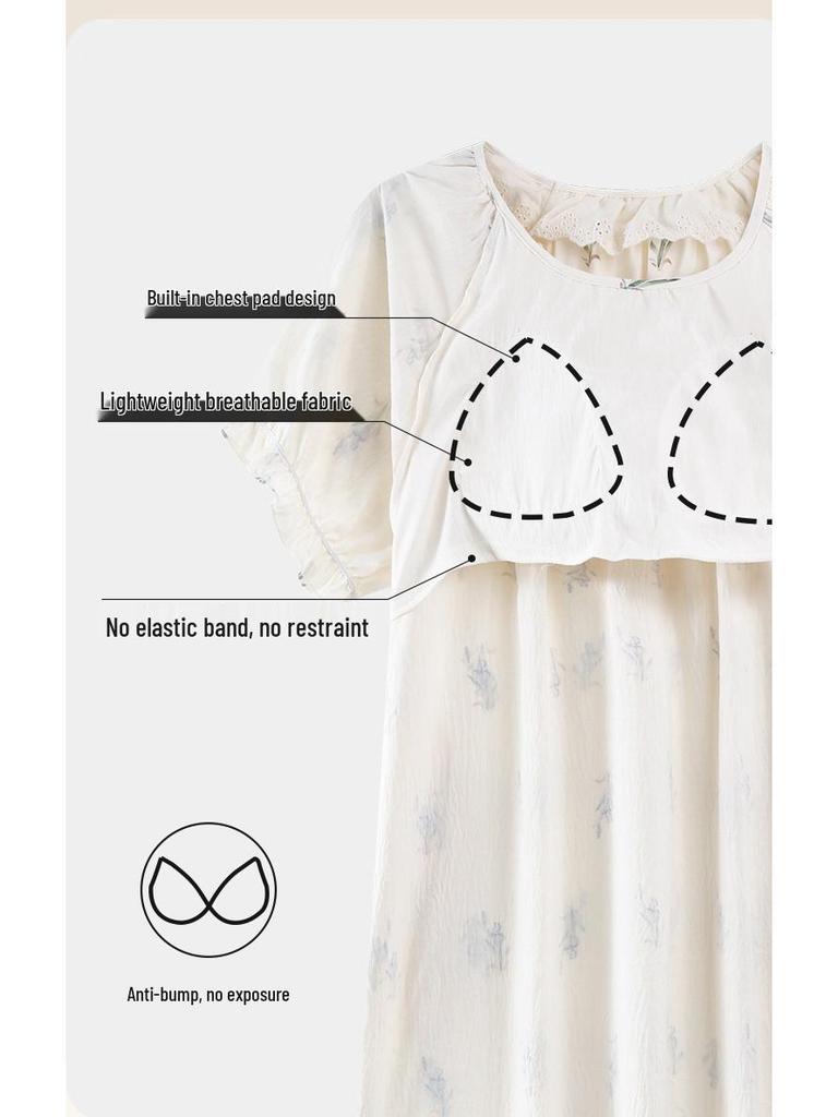 Women's Lightweight Cartoon Girl Short Sleeve Dress - Cloud Cotton Home & Casual Wear