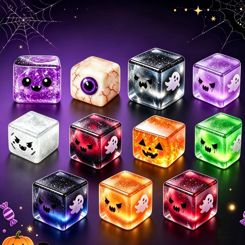 Halloween Spooky Cube Squishies Toy Transparent Glitter Maltose Stress Relief Squeeze Toy For Party Favor Kids Gift Decor