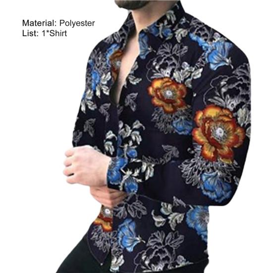 Eye-catching Men Shirt Fine Workmanship Polyester Long Sleeve Flower Pattern Men Shirt Top for Daily