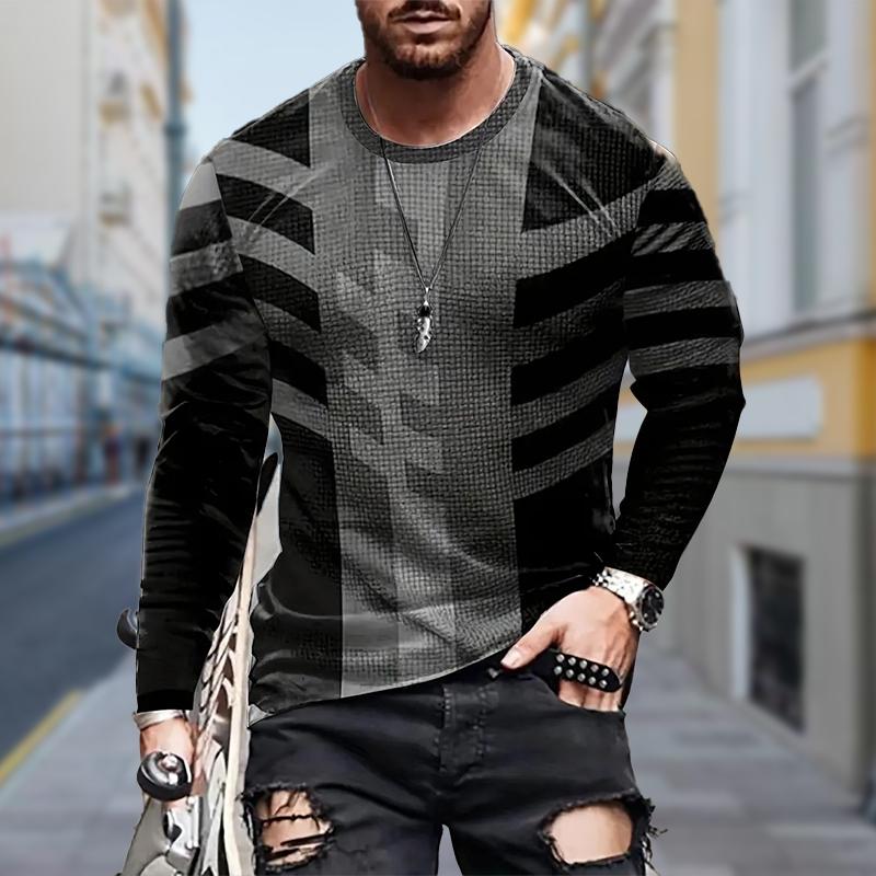 

Мужская футболка с полосатым принтом, рубашка с длинным рукавом, круглый вырез, уличная одежда с 3D-принтом L