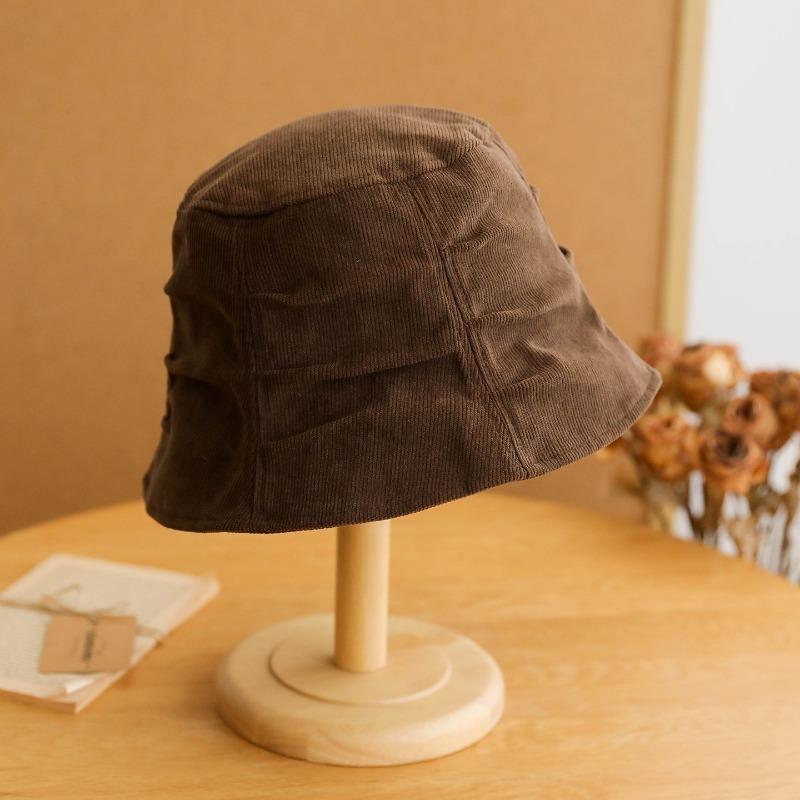 

1pc Corduroy Bucket Hat,Korean Style Versatile Hat for Women, Retro Elegant Beret Cap That Flatters Beach Tralve Outfit Women One Size коричневый