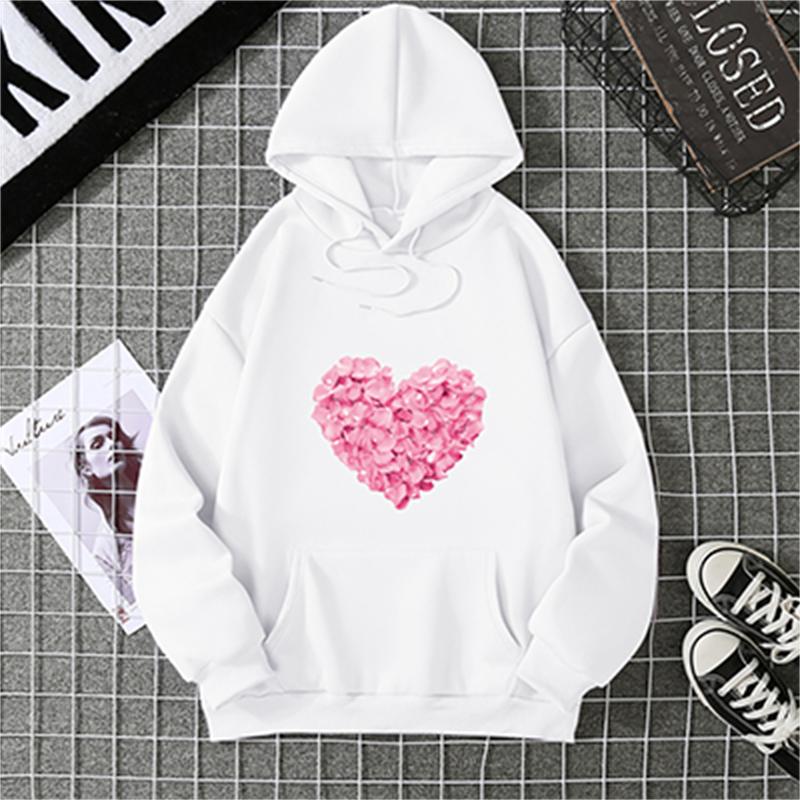 Heart Shape Print Graphic Hoodies Cute Clothing Fashion Loose Pullover Sweatshirt Casual Girl Hoody Tops