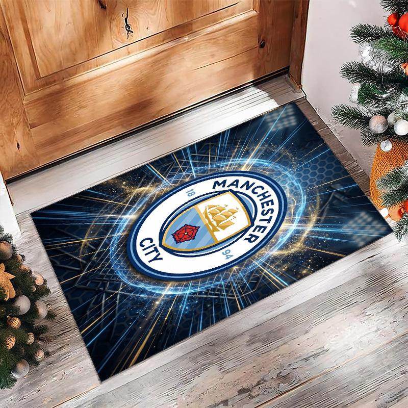 Manchester City Printed Flannel Area Rug Non Slip Soft Polyester Floor Carpet Indoor Decor Mat for Bedroom Living Room Sofa