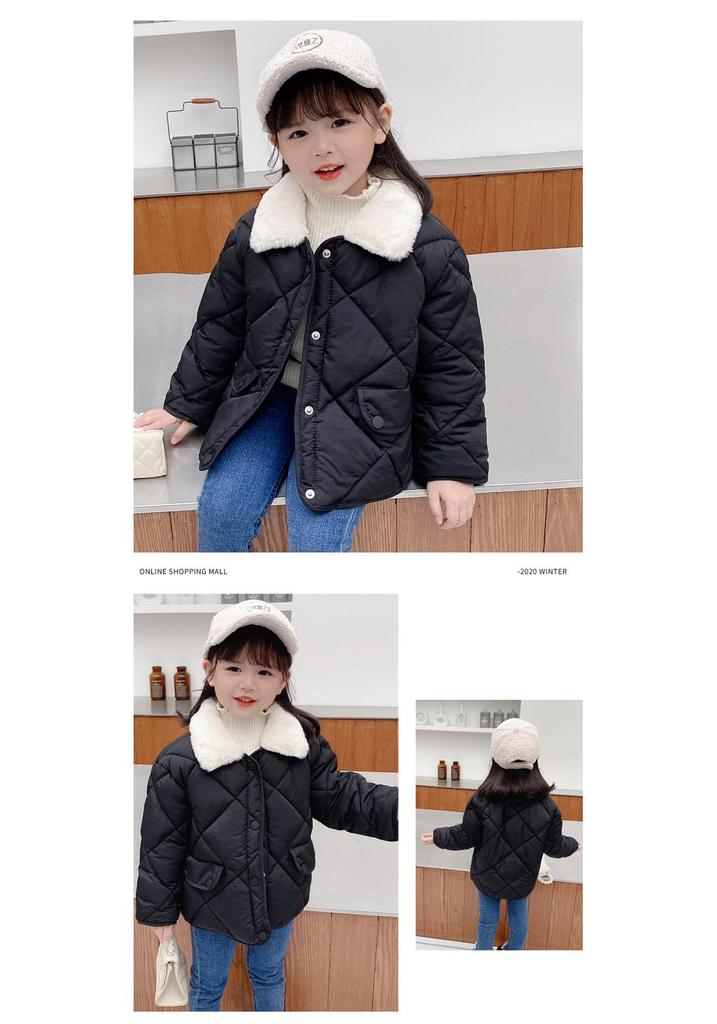Korean Style Kids' Quilted Fur Collar Jacket - Warm, Thick, Loose Fit for Boys & Girls, Autumn Winter.