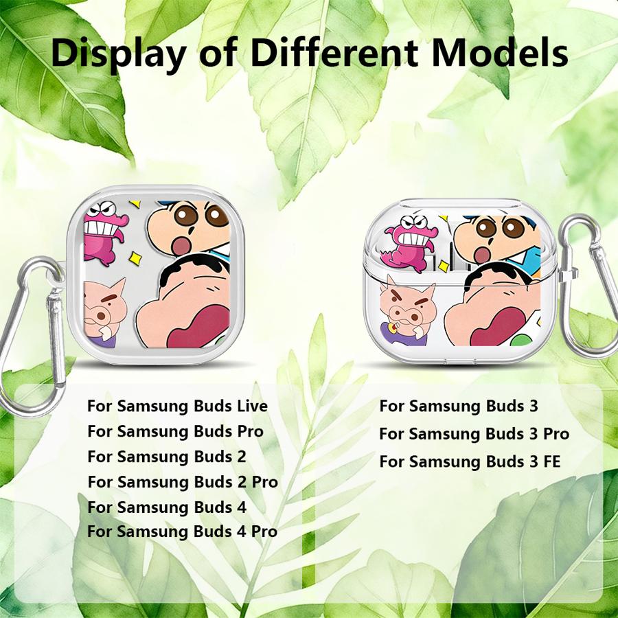 Cartoon Crayons Shinchan Case For Samsung Galaxy Buds 2Pro 4 Pro 4Pro 3 FE Live 3Pro 2 Clear Earphone Cases Cover With Hook