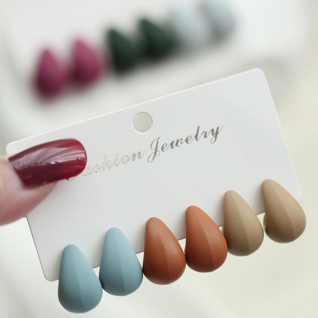 Hot-selling ring water drop shape earrings set classic simple fashion versatile earrings autumn and winter dark color