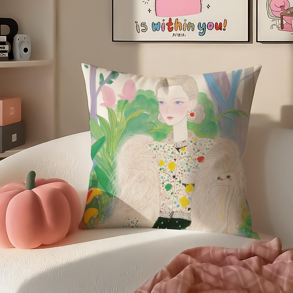 Fashion Illustration Cushion Cover Pillowcase Short Plush Invisible zipper Room Sofa Cushion Cover