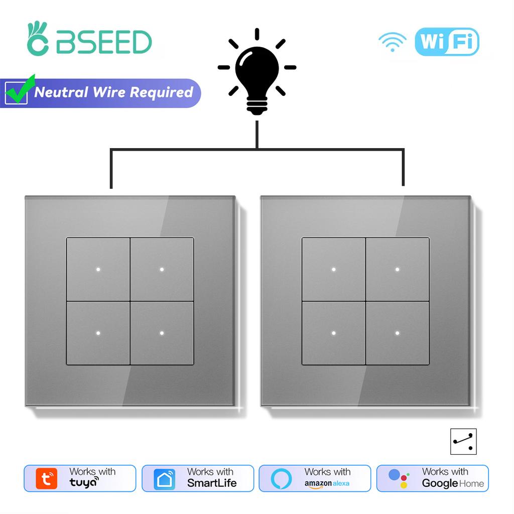 BSEED 1/2/3Gang Wifi Smart Wall Switches 2Way Tuya Smart Life Alexa Control For Stairs Corridor Mechanical Click Buttons 2Pack