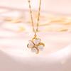 Exquisite Stainless Steel Four-Leaf Clover Necklace 18K Gold-Plated Pearl Flower-Shaped Necklace Classic Jewelry