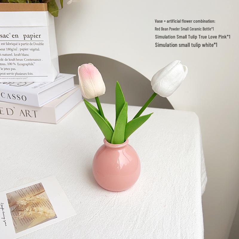 Modern Ceramic Vase with Artificial Flowers - Morandi Style Decor