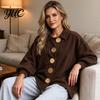 Lady Corduroy Jacket Women with Large Metal Buttons, Lantern Sleeve Casual Long Coat for Fall Winter, Loose Fit Oversized Collared Outerwear Warm