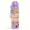 1PC Sum Mer Sun Bright Summer Lettering Art 750ml Color Plastic Sports Water Bottle Leakproof Flip Straw Lid Suitable for Sports Office Home Use
