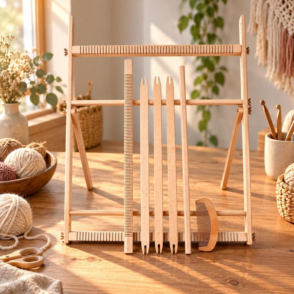 Weaving Loom with Tools Freestanding for Fiber Artists, Craft Hobbyists,