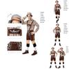 Stylish German Oktoberfest Clothing Men Fawn Print Khaki Plaid Costume Set