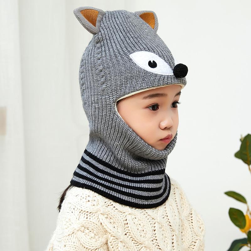 Children's Hats Autumn and Winter Girls Fleece Ear Protection Scarf Baby Winter Windproof Face Protection Integrated Wool Hat