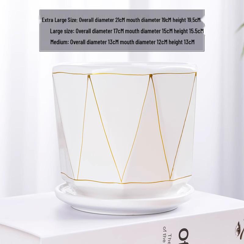 Nordic White Ceramic Flower Pot with Tray - Large & Extra Large for Pothos & Succulents