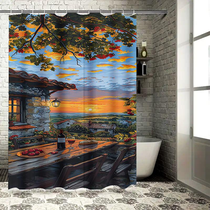 Paesaggio Tramonto Rustico Tenda da Doccia Impermeabile Resistente al Calore Lavabile in Lavatrice Non Trasparente 180x180cm