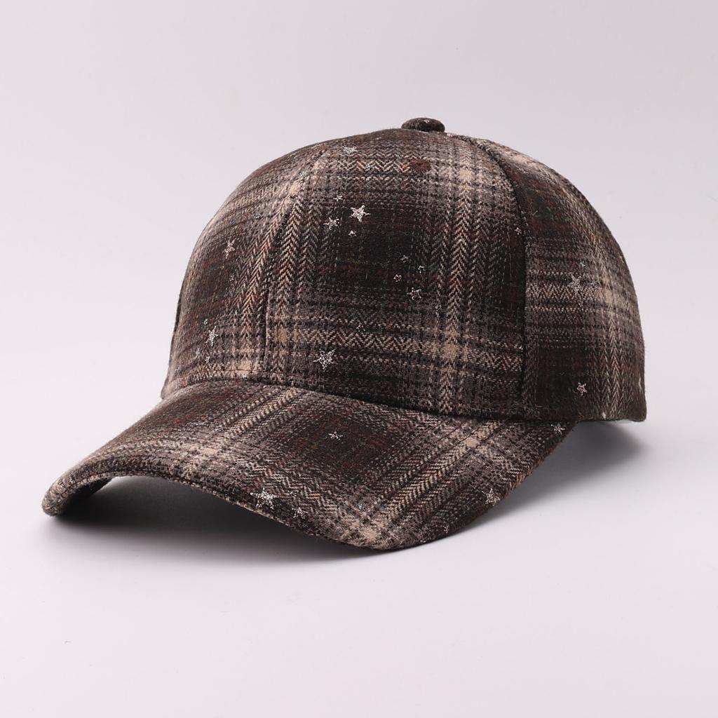 Woolen Plaid Baseball Cap European and American Sunshade Thickened Retro Autumn and Winter Warm Plaid Cap
