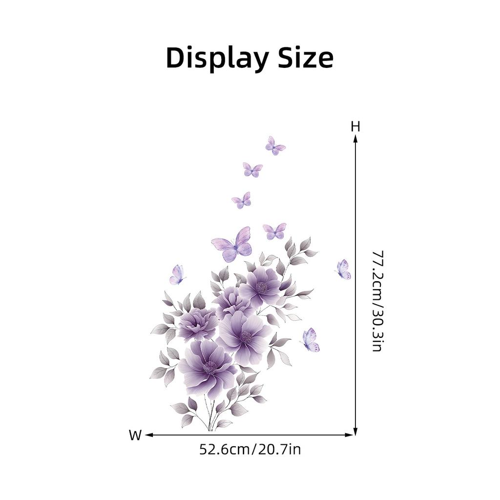 Aesthetic Purple Floral Butterfly Wall Stickers, French Countryside Self-Adhesive Decor for Room Background Wall Decoration