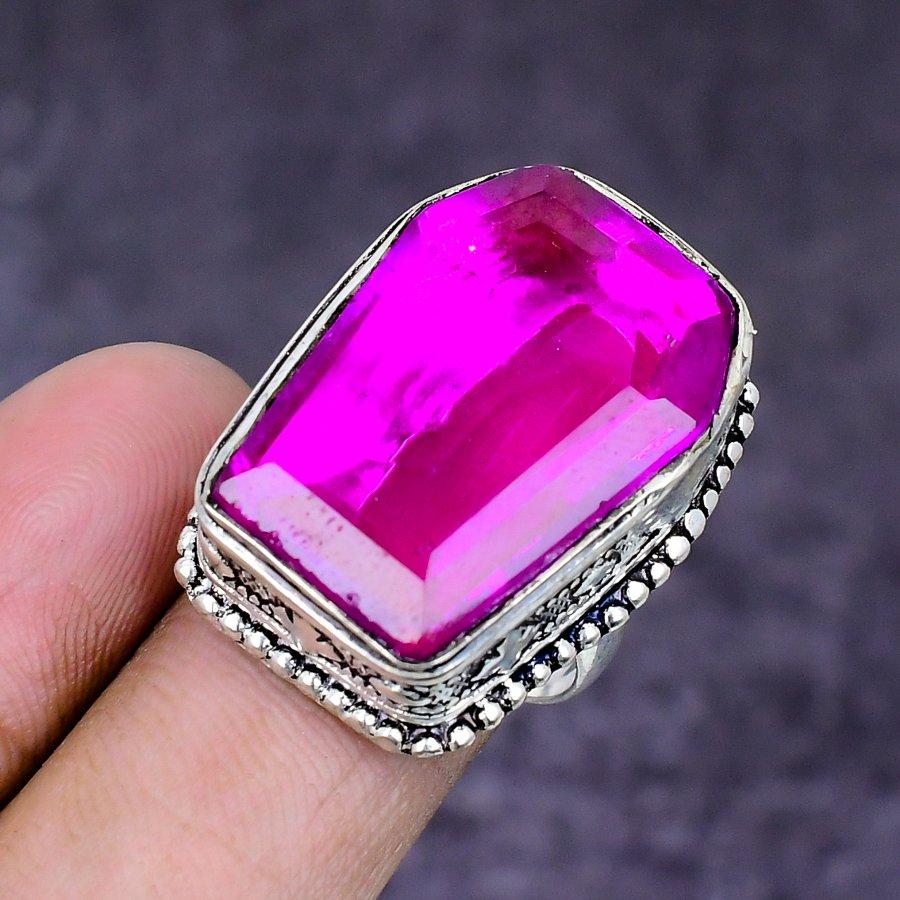 Natural Pink Rubillite Gemstone 925 Sterling Silver Jewelry Ring Size 7 ETC-14880