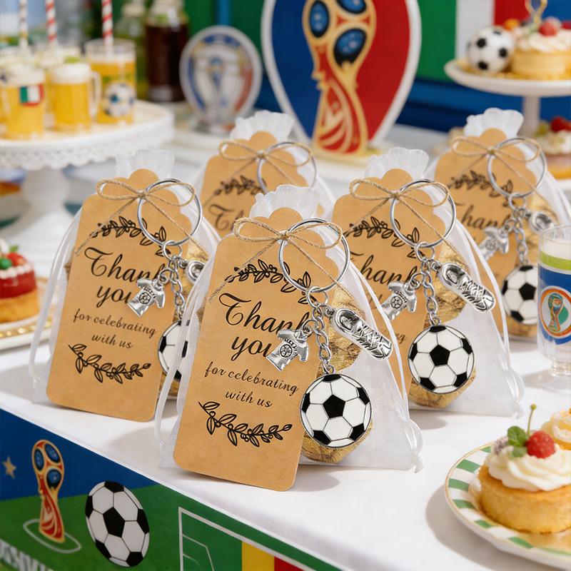 10 Sets Football Keychain With Thank You Card Organza Bags for Kids Sports Birthday Party Favors Decoration Gifts For Guests