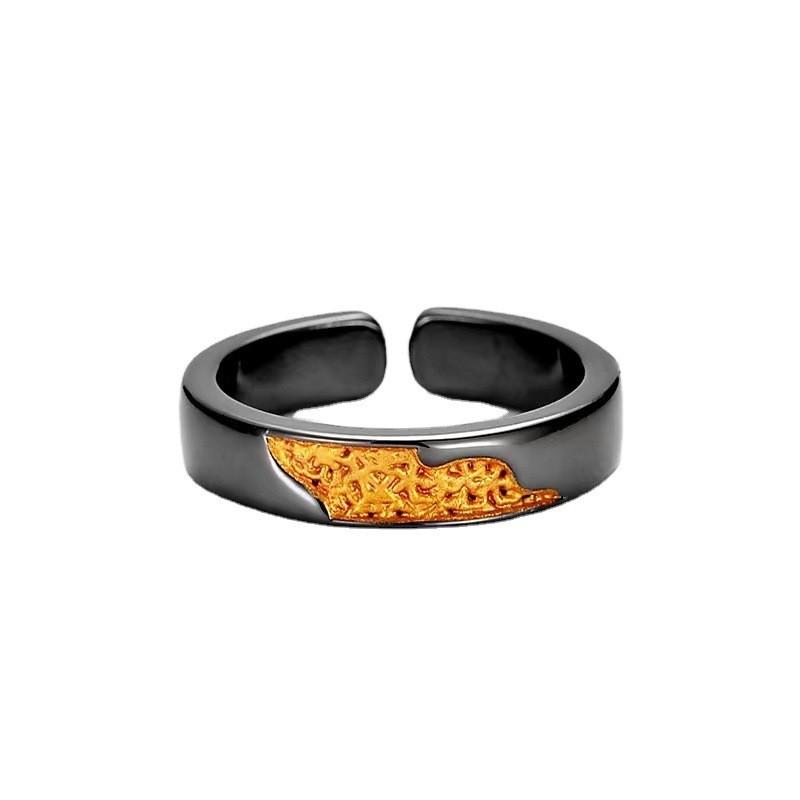 Adjustable Sterling Geometric Ring With Gold Plating Vintage Sunlight Design Unisex Couple Jewelry