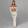 Long Sleeve Neck Hanging Dress Set Long Sleeves Halter Top Bodycon Dress Suit