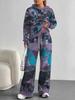 Color Graffiti European and American Autumn and Winter Casual Long-sleeved Suit Women's Hooded Sweater Trousers Two-piece Set
