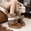 Gray Snow Boots Women's Winter Mid-tube Cotton Boots Thick-soled Cotton Shoes Piled Thickened Fur Boots Integrated Snow Cotton