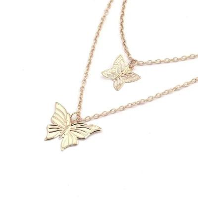 Fashion Punk Classic Double Layer Butterfly Necklace Wedding Jewelry Collar Chain Pendant Neckchain Accessories Creative Gifts