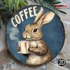 Vintage Kaninchen Kaffee Metallblechschild, 8x8 Zoll Rundes Wanddekor für Bar Café, Haustier Tier Kunstdruck