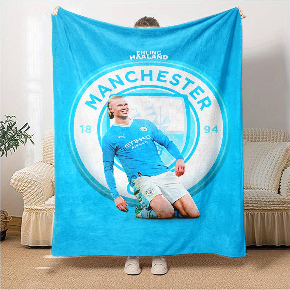 Manchester Citys Haaland Decken Flanell Bedruckt Atmungsaktiv Warm Überwurfdecke für Zuhause Büro Bettwäsche 0708a81