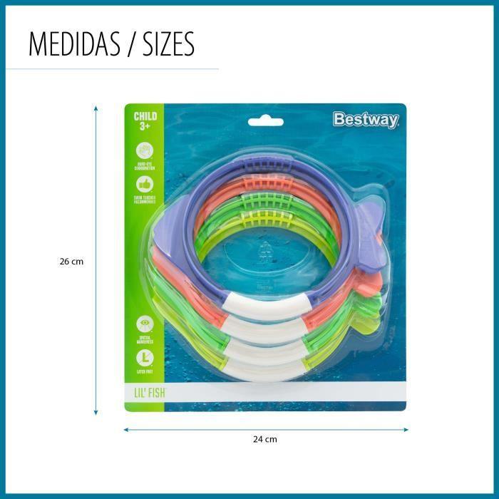 Jouets de piscine - Bestway - Lil Fish - 4 Anneaux de Plongée - Couleurs Vives - PVC Résistant