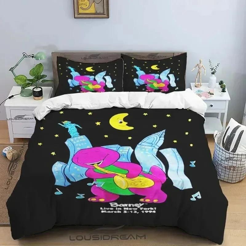 Barney Friends Cute Cartoon Bedding Set Dinosaur Pattern Duvet Cover Pillow Case Boys Bedroom Double King Size Comforter Gift