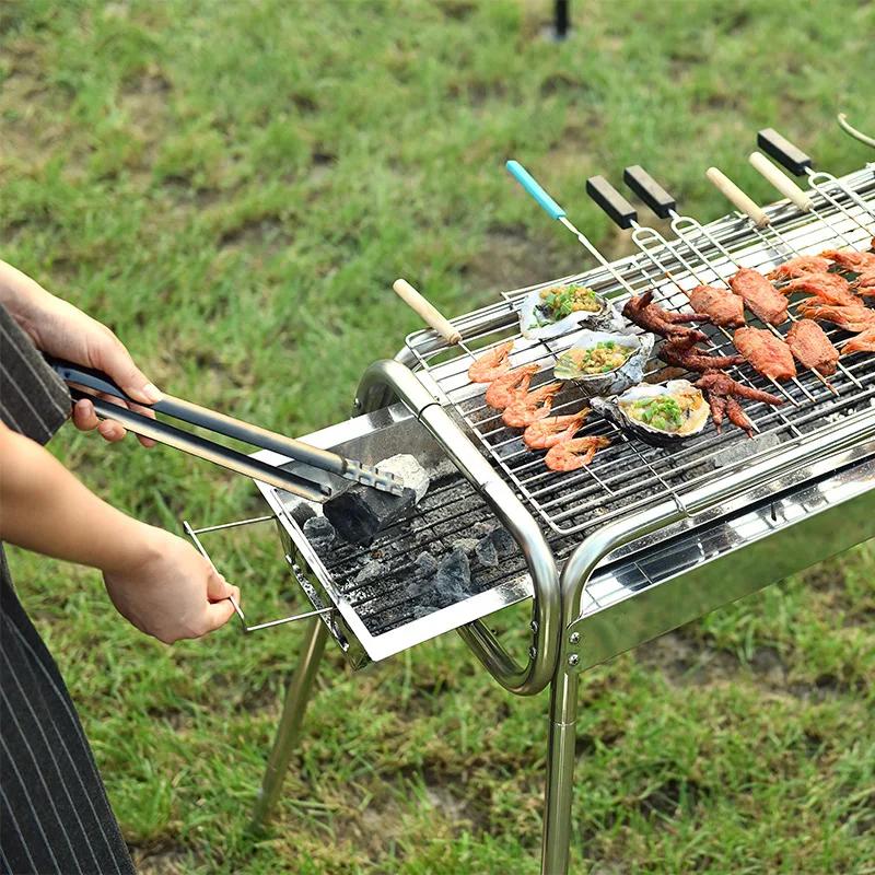 1PC Charcoal Grill Poker Fire Tongs Barbecue Charcoal Tong Stainless Steel Barbecue Tongs Picker Tool Outdoor Camping Cooking Tool