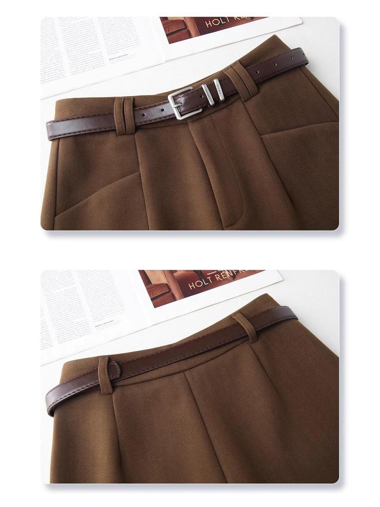 Women's High-Waisted A-Line Khaki Wool Shorts - Autumn/Winter 2024 Collection