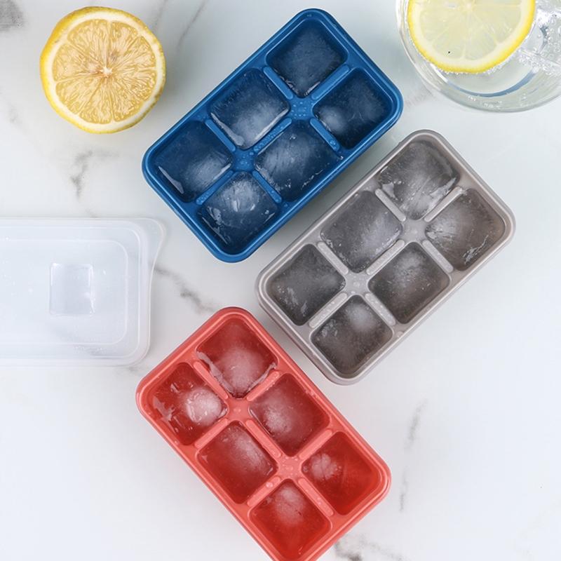 Mini Ice Cube Trays with Lid DIY Summer Drink Baking Mould Square Cake Chocolate 6 Cavity Easy Release Flexible Home