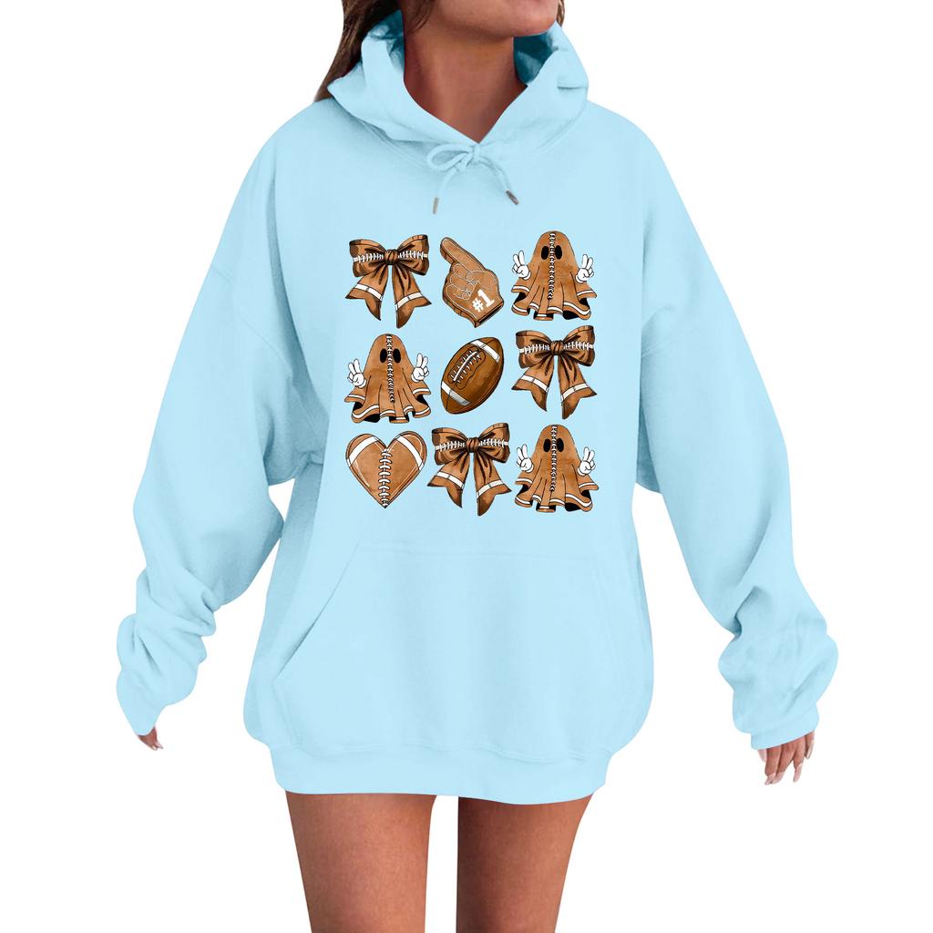 Women's Casual Fashion Comfortable Round Neck With Hood Long Sleeve Halloween Print Warm Sweatshirt
